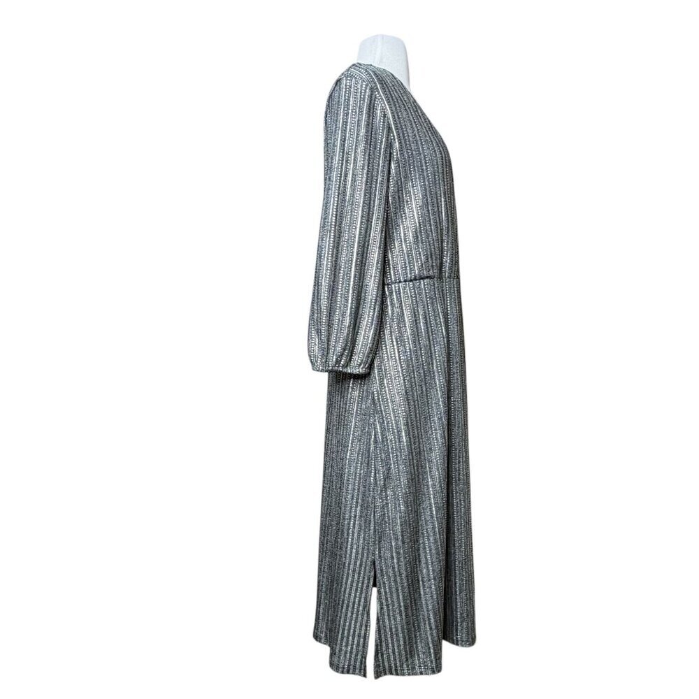Cupio Metallic Silver 3/4 Sleeve Dress Large Wrap Front - Picture 9 of 10